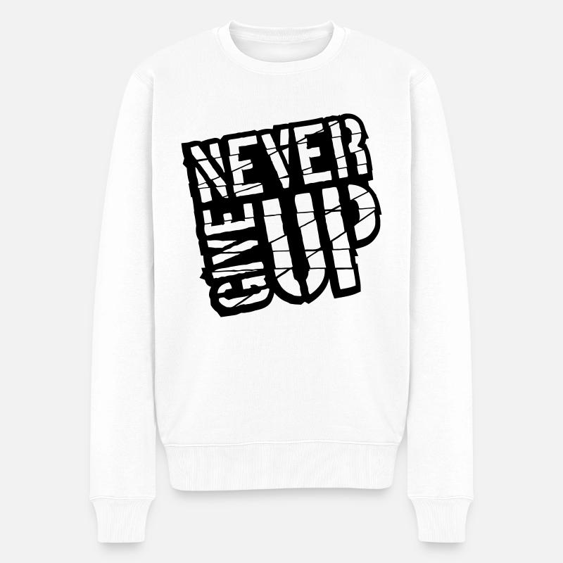 Never give up - Männer Premium Bio Pullover - Weiß