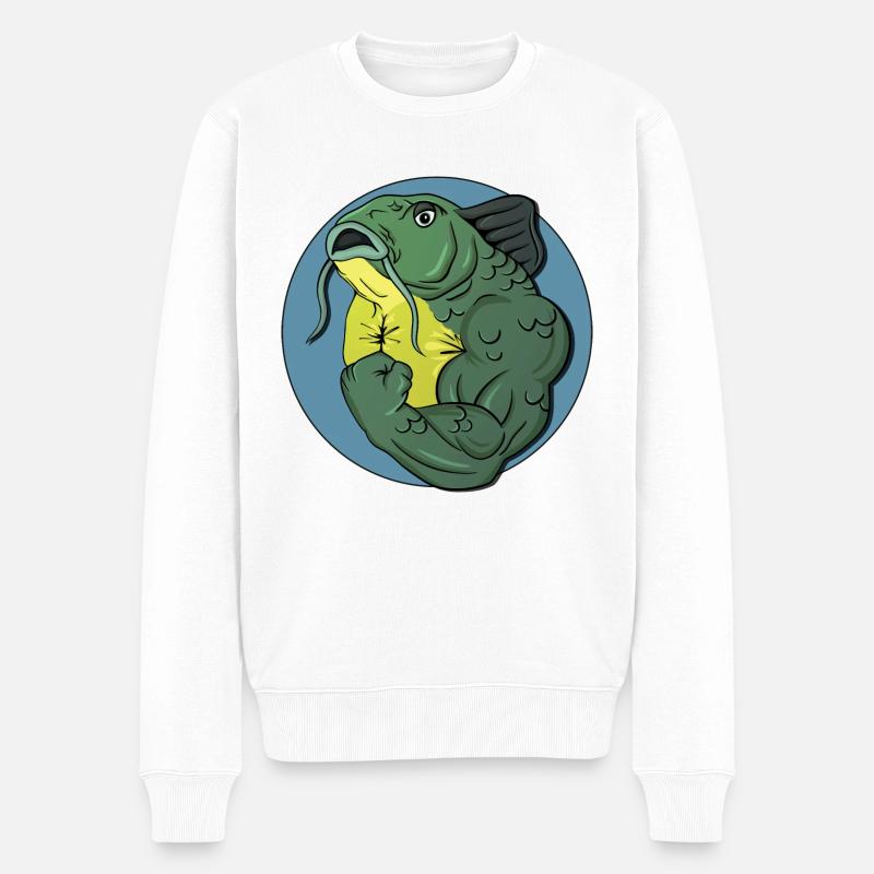 BadassFishing_blue - Männer Premium Bio Pullover - Weiß