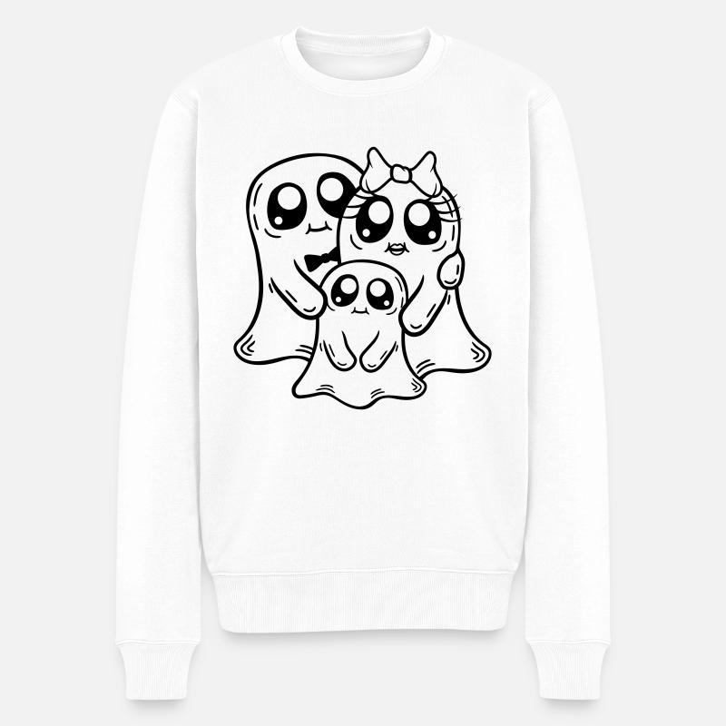 Eltern Kind Geister Pärchen - Männer Premium Bio Pullover - Weiß