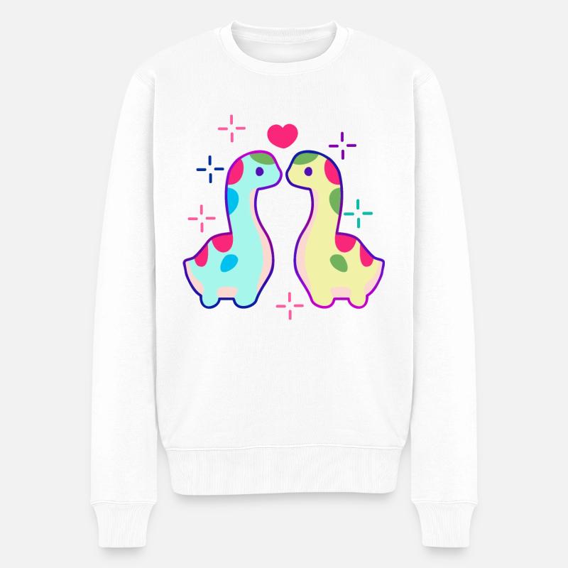 Zwei Dinosaurier und Herz - Männer Premium Bio Pullover - Weiß