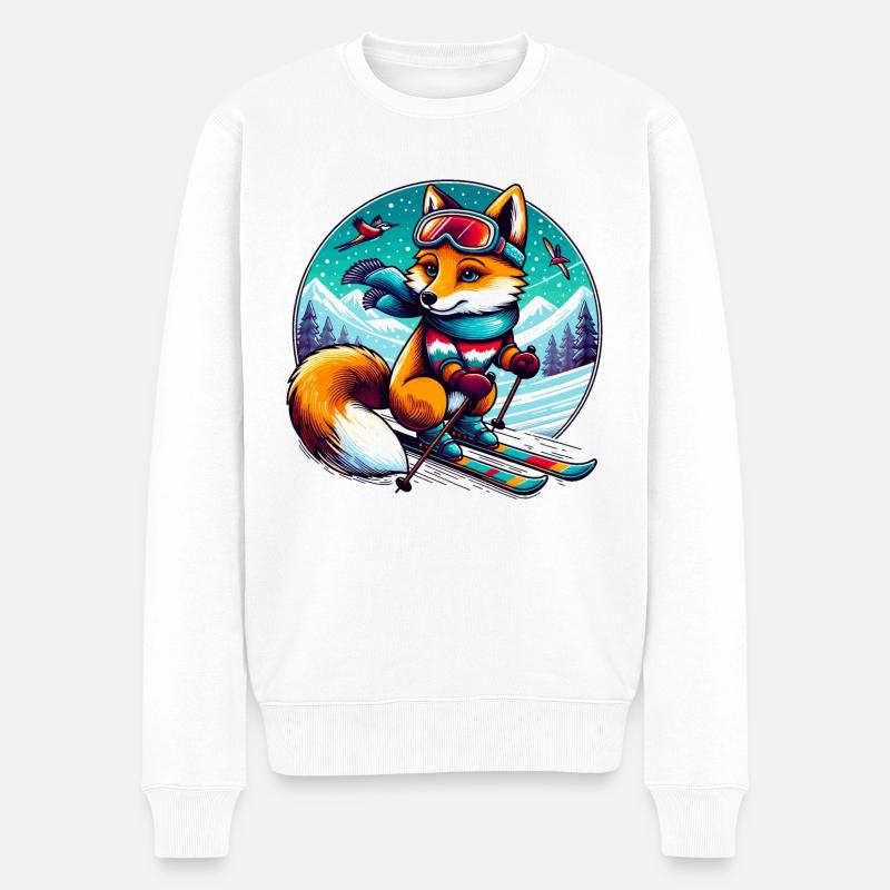 Fuchs mit Ski - Männer Premium Bio Pullover - Weiß