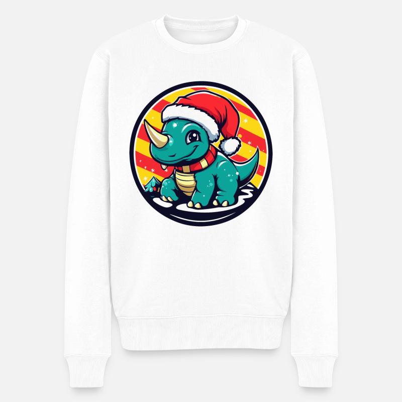 Dinosaure tricératops animal de Noël - Pull Premium bio Homme - blanc