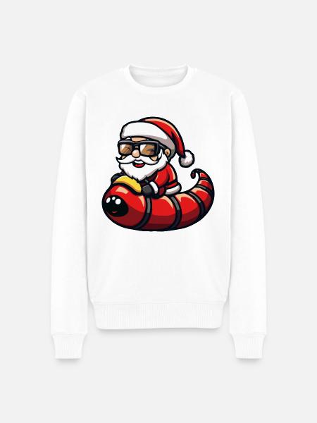 Worm Santa Claus Cartoon - Men's Premium Organic Jumper - white
