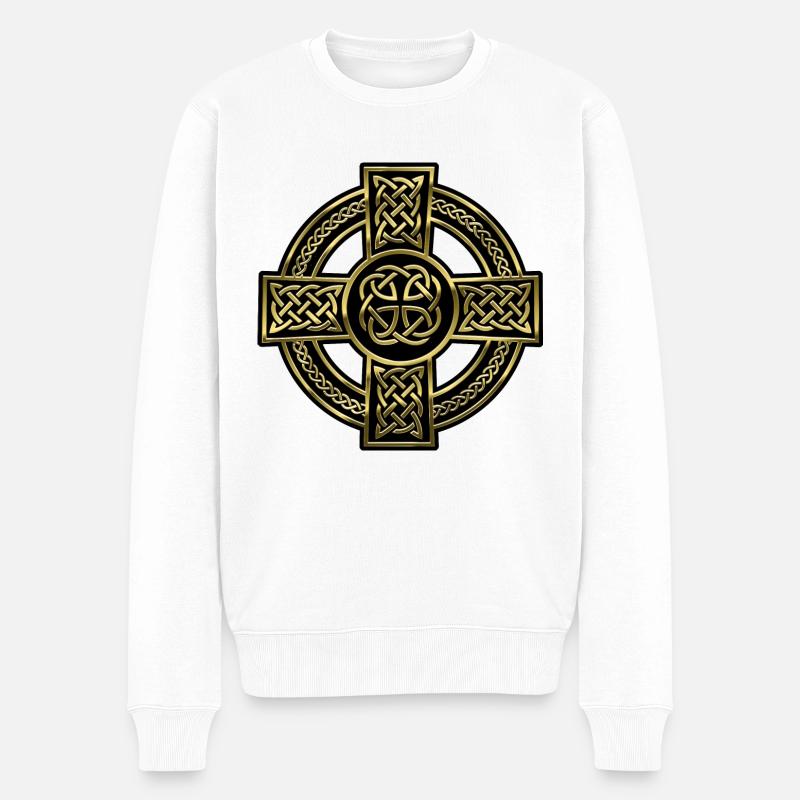 Irland Design Keltenkreuz - Männer Premium Bio Pullover - Weiß