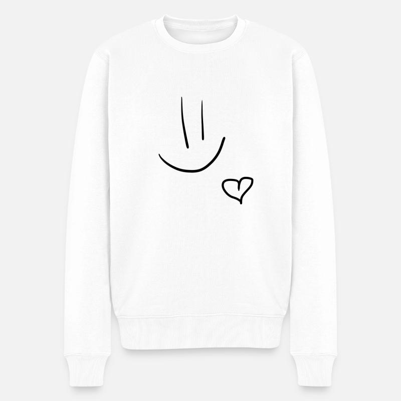 Smiley Herz - Männer Premium Bio Pullover - Weiß