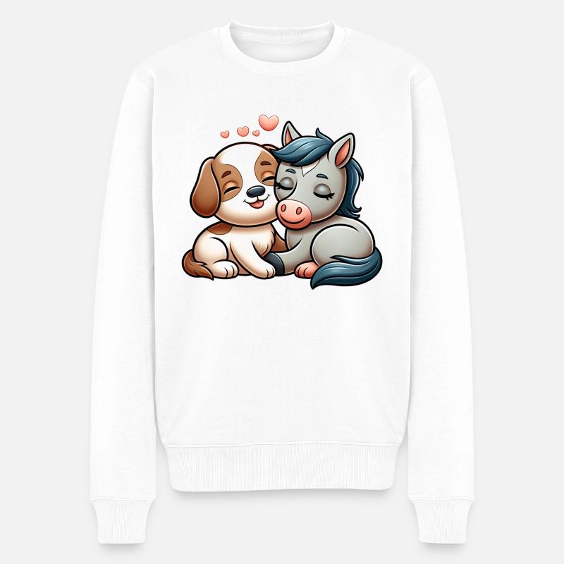 Câlin Chien Et Cheval Amoureux - Pull Premium bio Homme - blanc