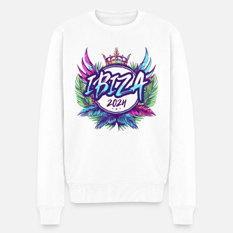 Ibiza 2024 Bunt - Männer Premium Bio Pullover - Weiß