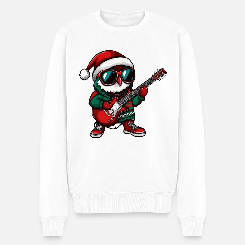 Eule Weihnachten Gitarre - Männer Premium Bio Pullover - Weiß