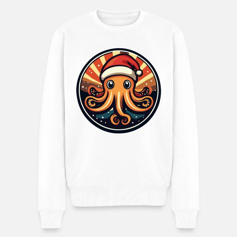 Oktopus Weihnachten Tier - Männer Premium Bio Pullover - Weiß