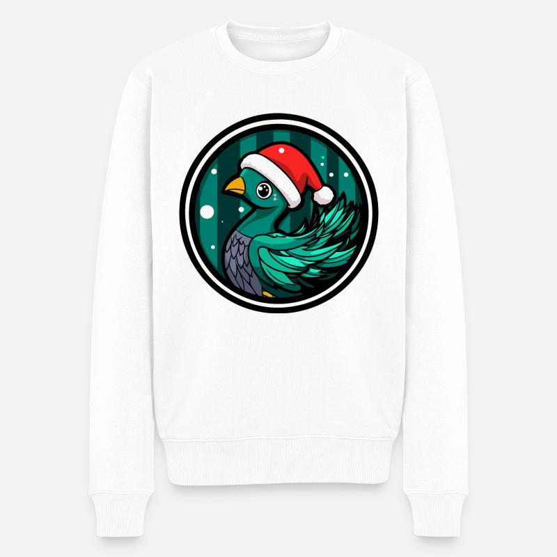 Pfau Vogel Weihnachten Tier - Männer Premium Bio Pullover - Weiß