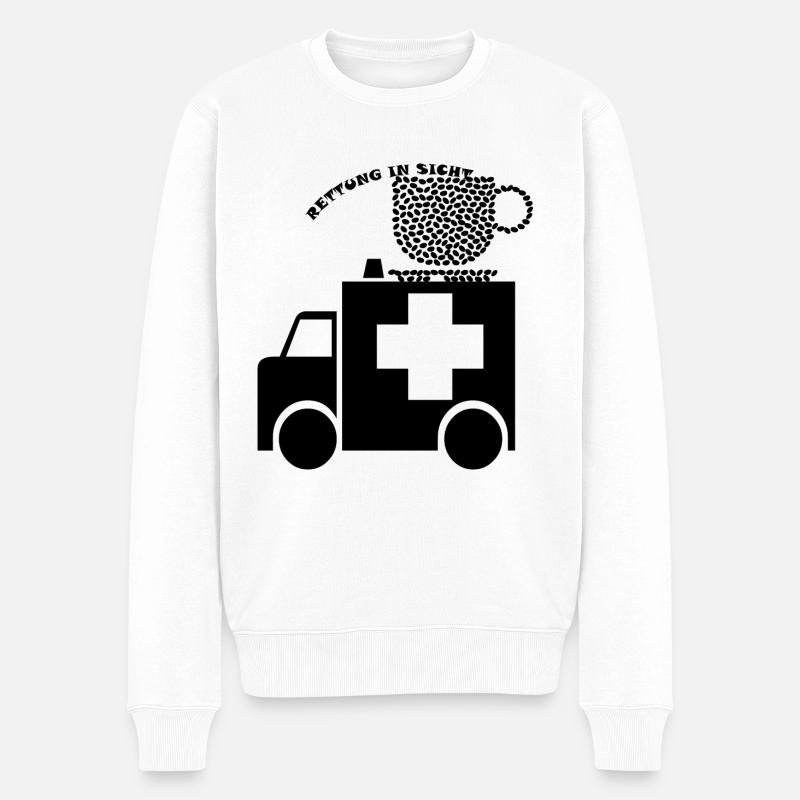 Kaffee, Rettung in Sicht. Rettungswagen-Kaffee - Männer Premium Bio Pullover - Weiß