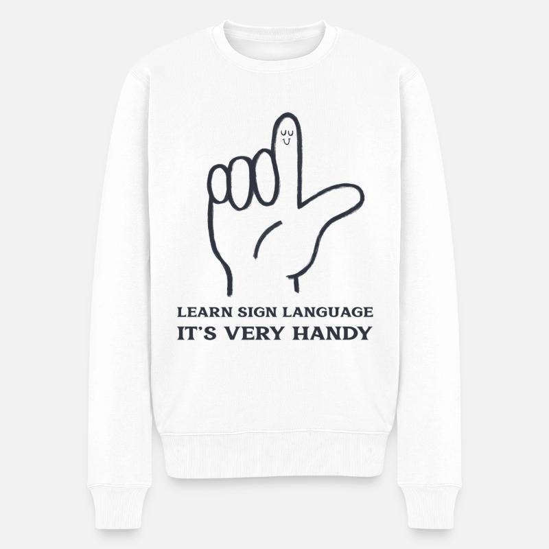 Gebärdensprache lernen Es ist sehr praktisch - Männer Premium Bio Pullover - Weiß