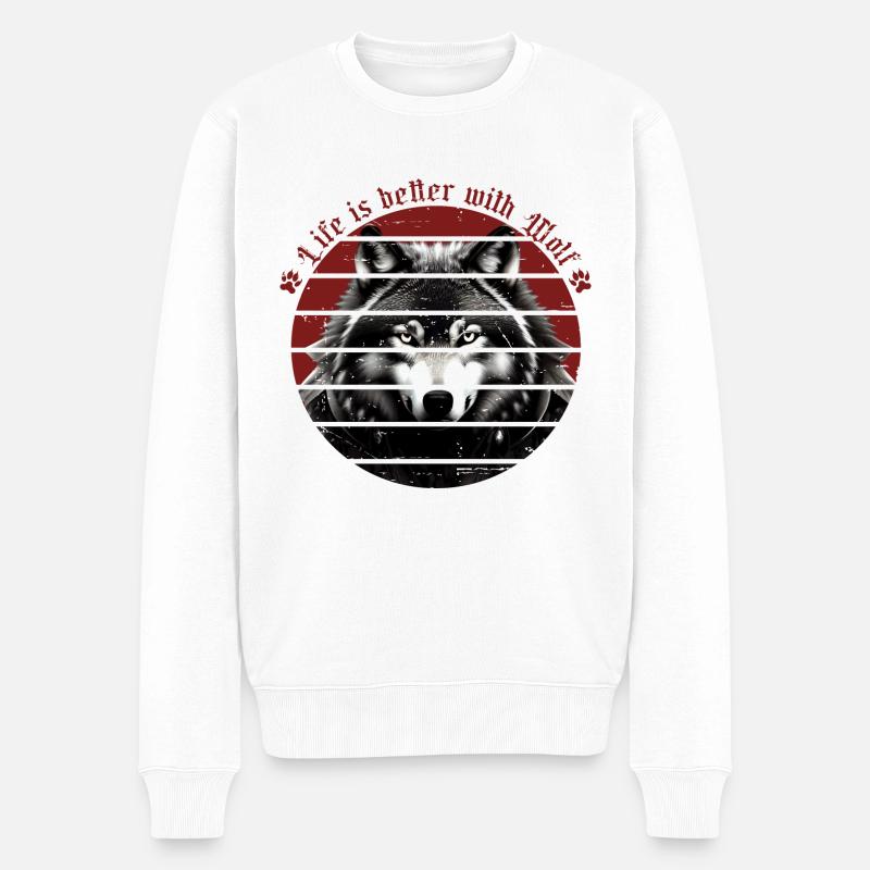 Das Leben ist besser mit Wolf - Männer Premium Bio Pullover - Weiß