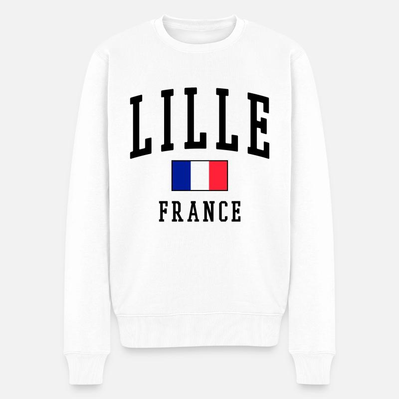 Lille - Frankreich - Flagge - Männer Premium Bio Pullover - Weiß