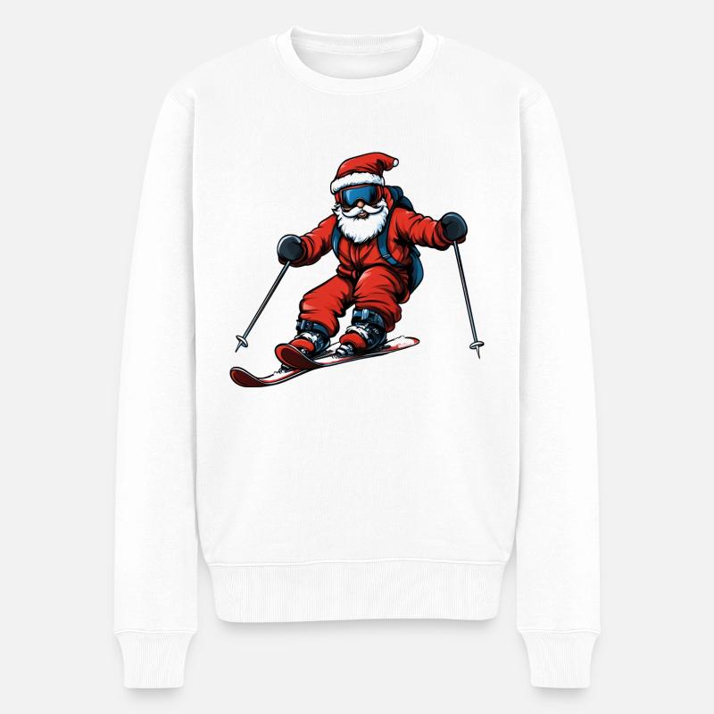 Skifahrer Weihnachten - Männer Premium Bio Pullover - Weiß