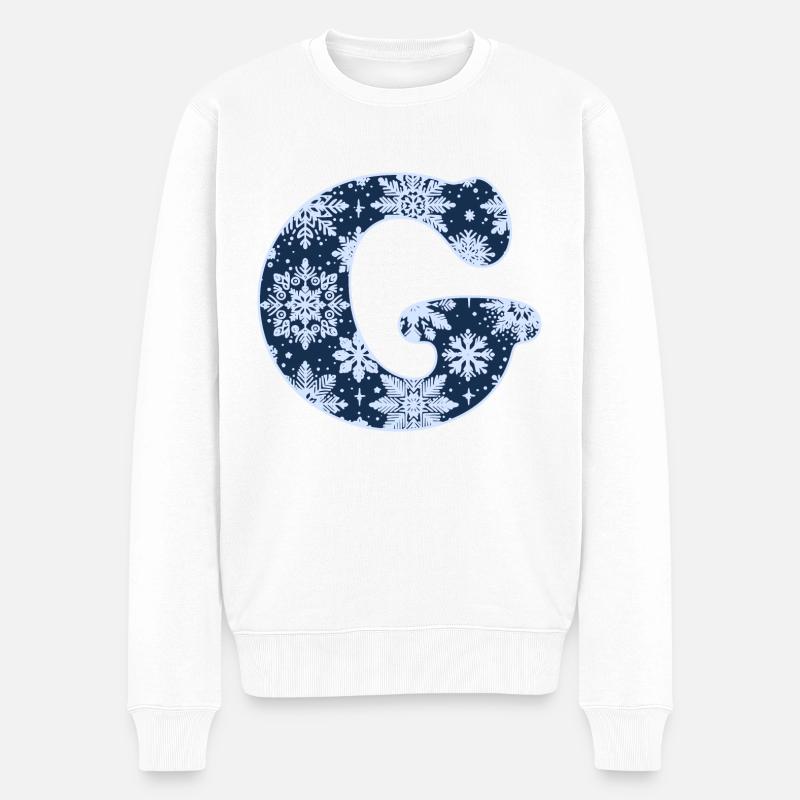 Buchstabe G Schneeflocken - Männer Premium Bio Pullover - Weiß