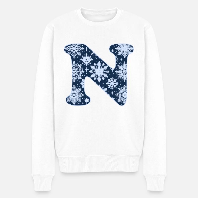 Buchstabe N Schneeflocken - Männer Premium Bio Pullover - Weiß