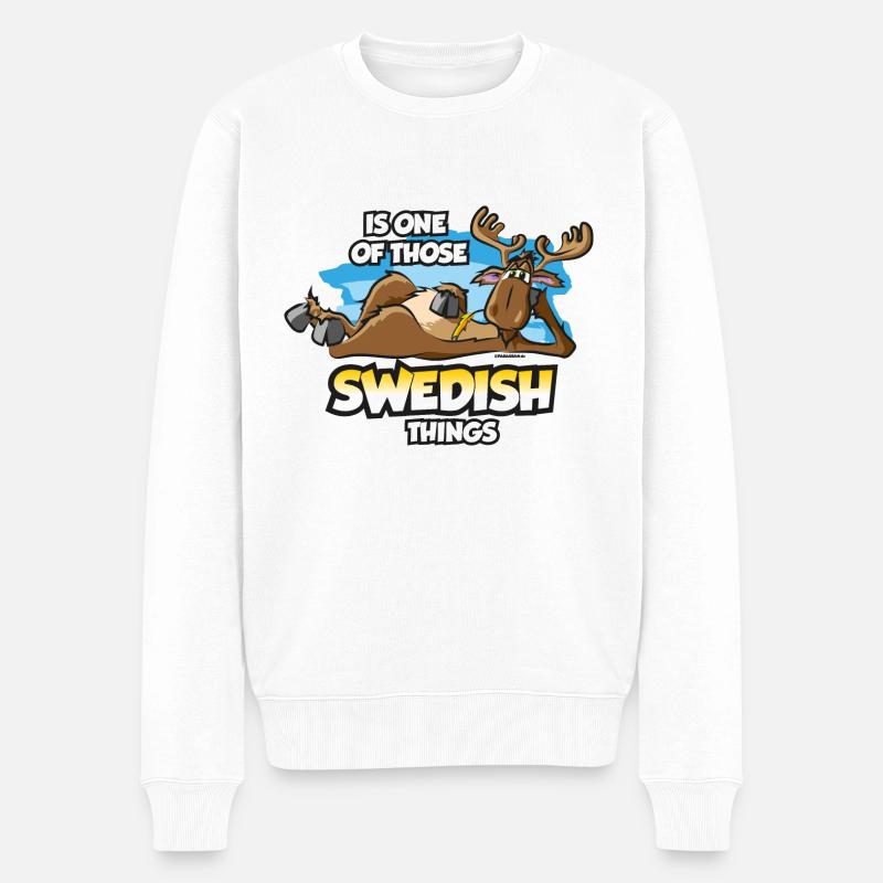 Elch chillt in Schweden Skandinavien Spruch - Männer Premium Bio Pullover - Weiß