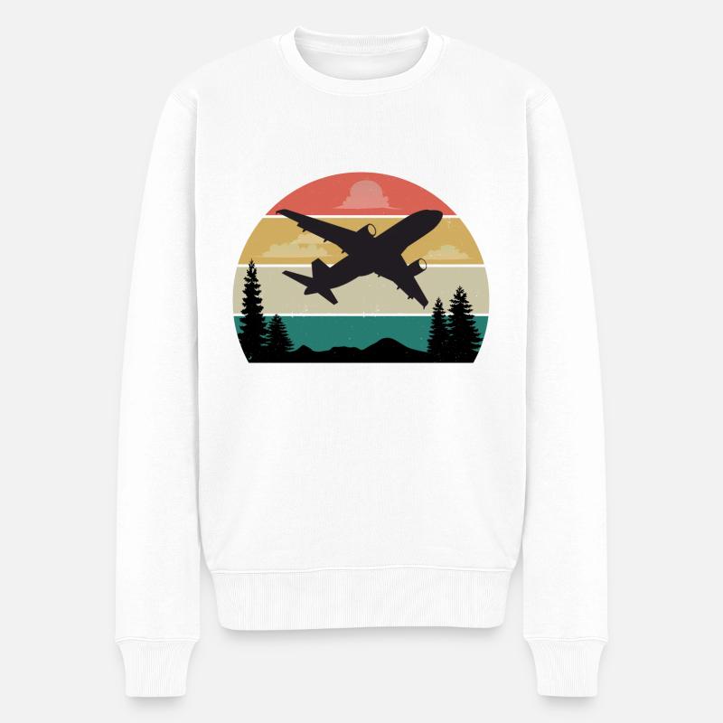 Vintage Plane Retro Sunset Cadeau - Pull Premium bio Homme - blanc