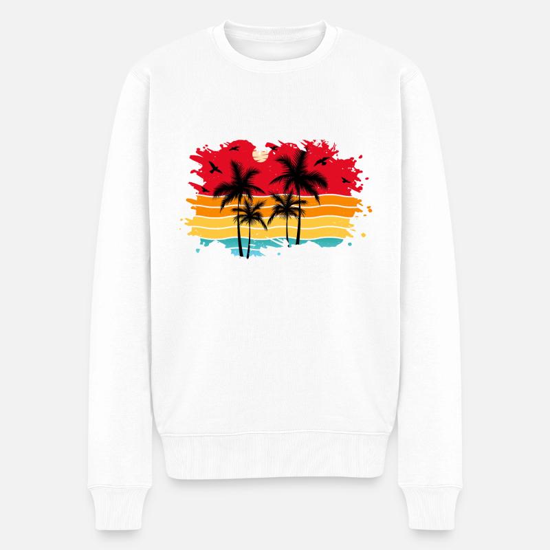 Sonnenuntergang Strand Sommer Geschenk Strand Retro - Männer Premium Bio Pullover - Weiß