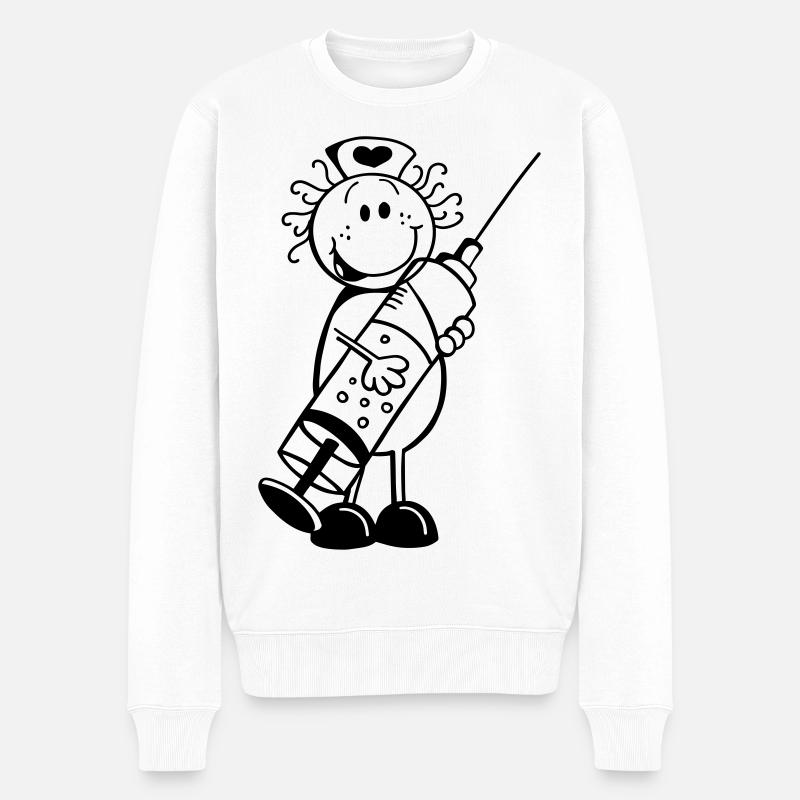Krankenschwester Strichmännchen - Geschenk - Männer Premium Bio Pullover - Weiß