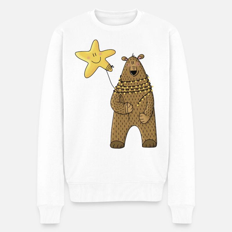 Bär mit Stern und Lichterkette - Männer Premium Bio Pullover - Weiß