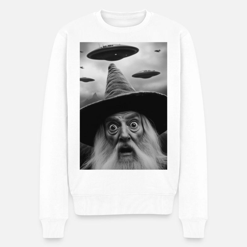 Zauberer mit Ufos - Männer Premium Bio Pullover - Weiß