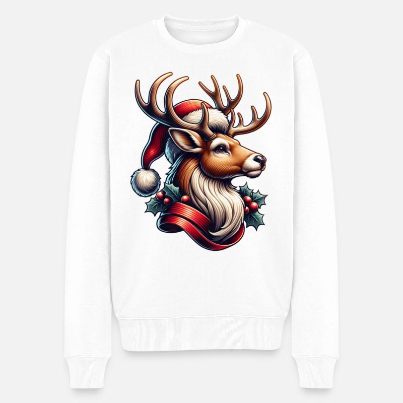 Rentier Weihnachten - Männer Premium Bio Pullover - Weiß
