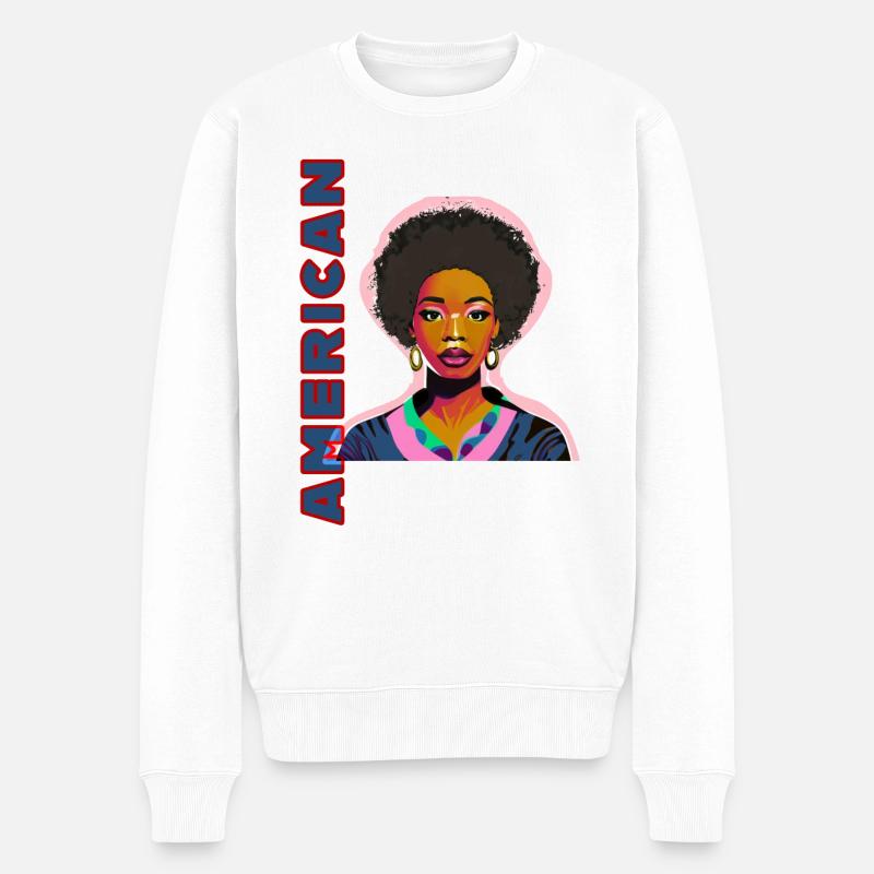 Schwarze Amerikanische Frau - Männer Premium Bio Pullover - Weiß