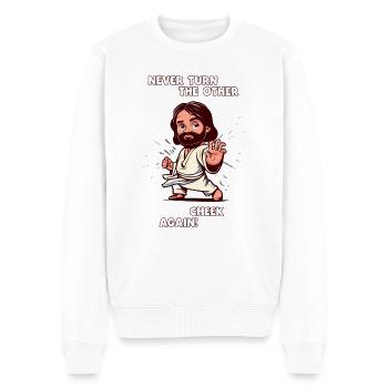 Karate Jesus nie wieder die Andere Wange hinhalten - Männer Premium Bio Pullover - Weiß - Vorne - Thijin (182cm)