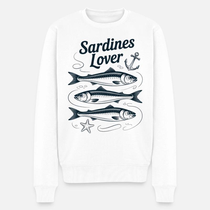 Adore Sardines Poisson Mer - Pull Premium bio Homme - blanc