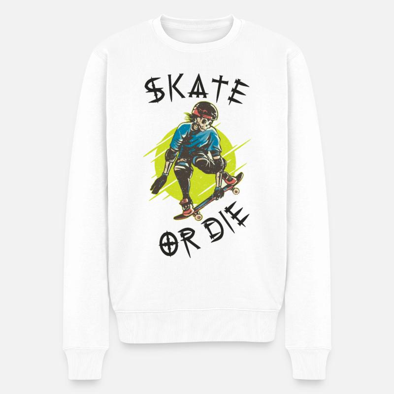 Skate ou die skeleton skateboarder - Pull Premium bio Homme - blanc