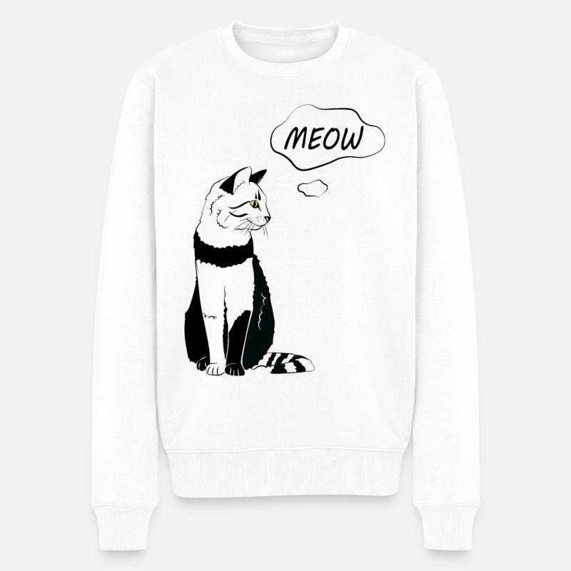 Niedliches Katzenmiau - Männer Premium Bio Pullover - Weiß