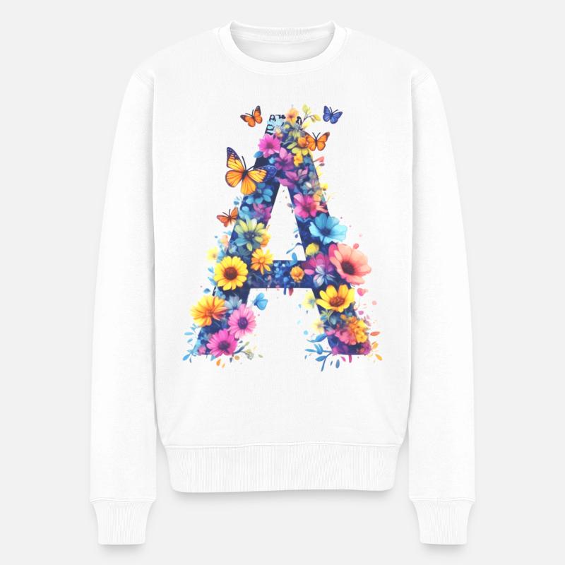 A – Floraler Anfangsbuchstabe 💐🌼🦋 - Männer Premium Bio Pullover - Weiß