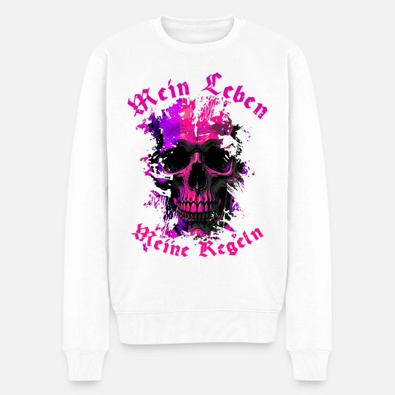 SKULL - mein Leben meine Regeln - Männer Premium Bio Pullover - Weiß