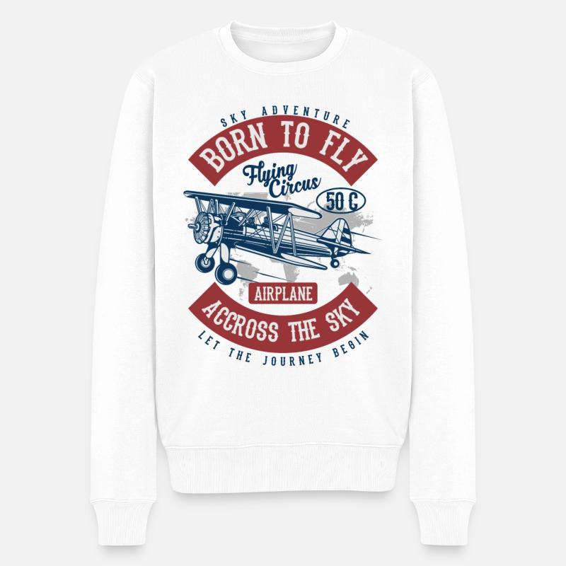 AVENTURE SKY - Vintage - Rétro avion shirt - Pull Premium bio Homme - blanc