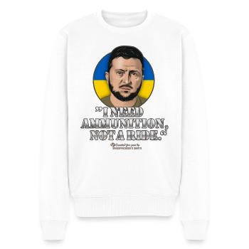 Selenskyj Zitat Munition Mitfahrgelegenheit - Männer Premium Bio Pullover - Weiß - Vorne - Thijin (182cm)