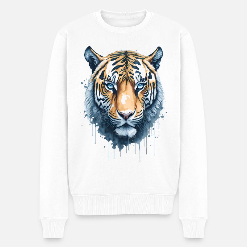 Aquarell Tigerkopf - Männer Premium Bio Pullover - Weiß