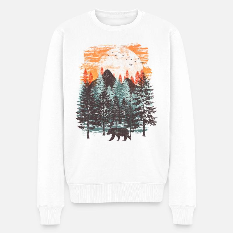 Wald Landschaft (Bär) - Männer Premium Bio Pullover - Weiß