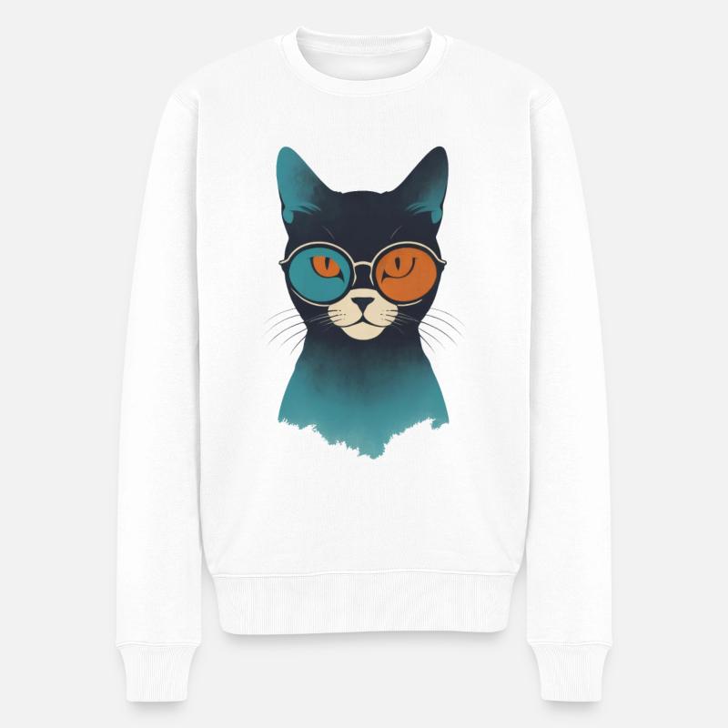 Katzenblick in Kontrast - Männer Premium Bio Pullover - Weiß