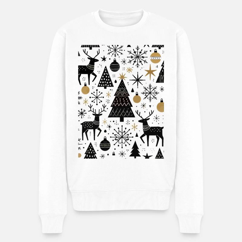 Skandinavische Weihnachtselemente und Winterbäume - Männer Premium Bio Pullover - Weiß