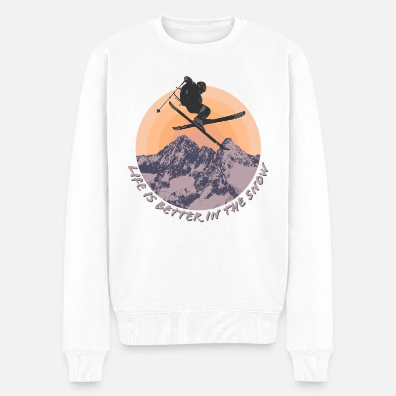 Skifahren mit den Ski in den Bergen Geschenk - Männer Premium Bio Pullover - Weiß