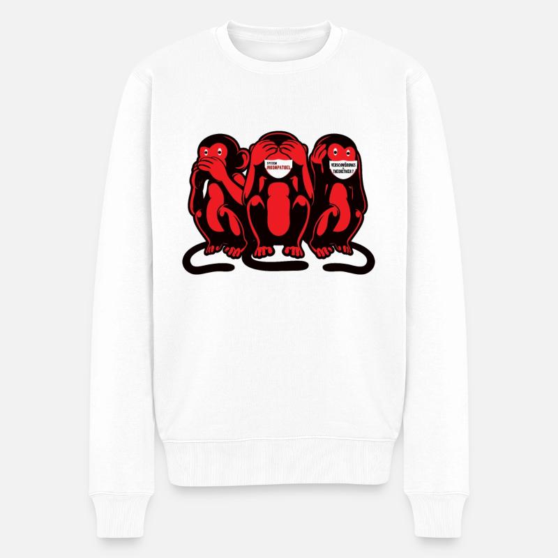 Drei Affen Maskenpflicht Verschwörung Motiv Fun - Männer Premium Bio Pullover - Weiß