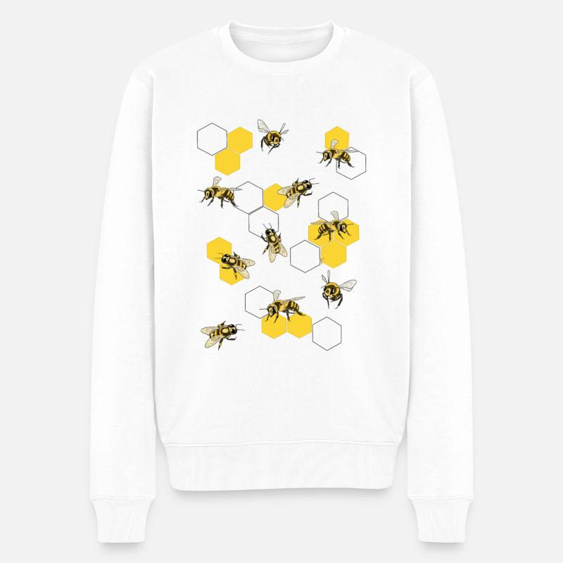 Bienen auf Waben - Männer Premium Bio Pullover - Weiß