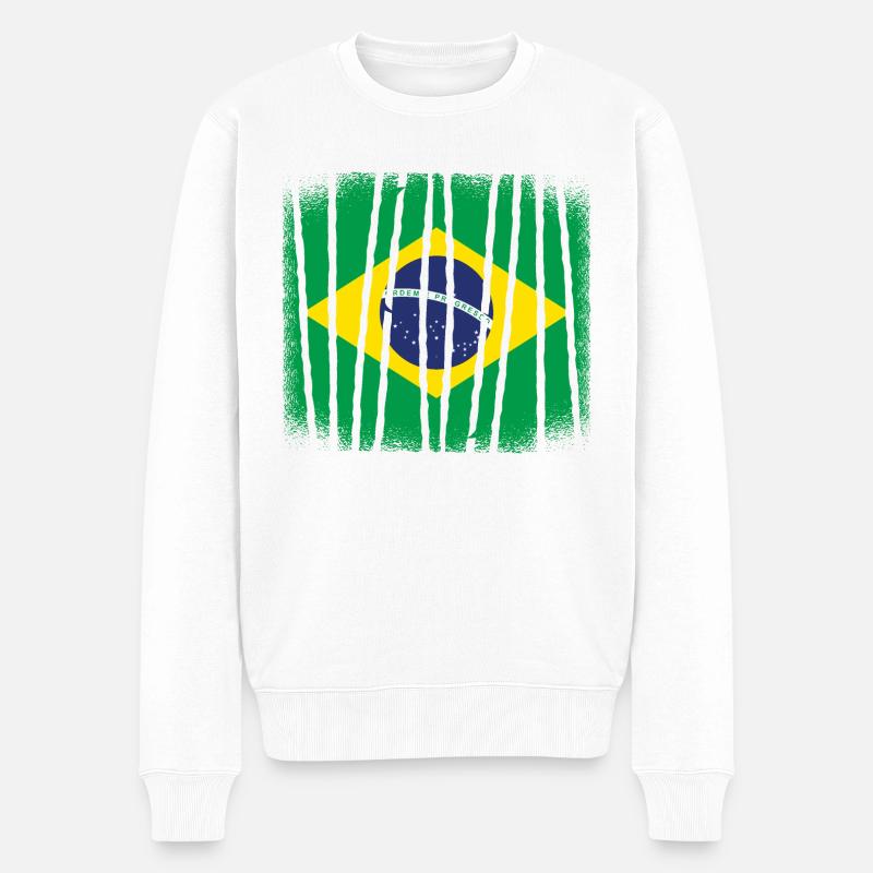 Brésil Drapeau Brésilien Drapeau Amérique du Sud - Pull Premium bio Homme - blanc