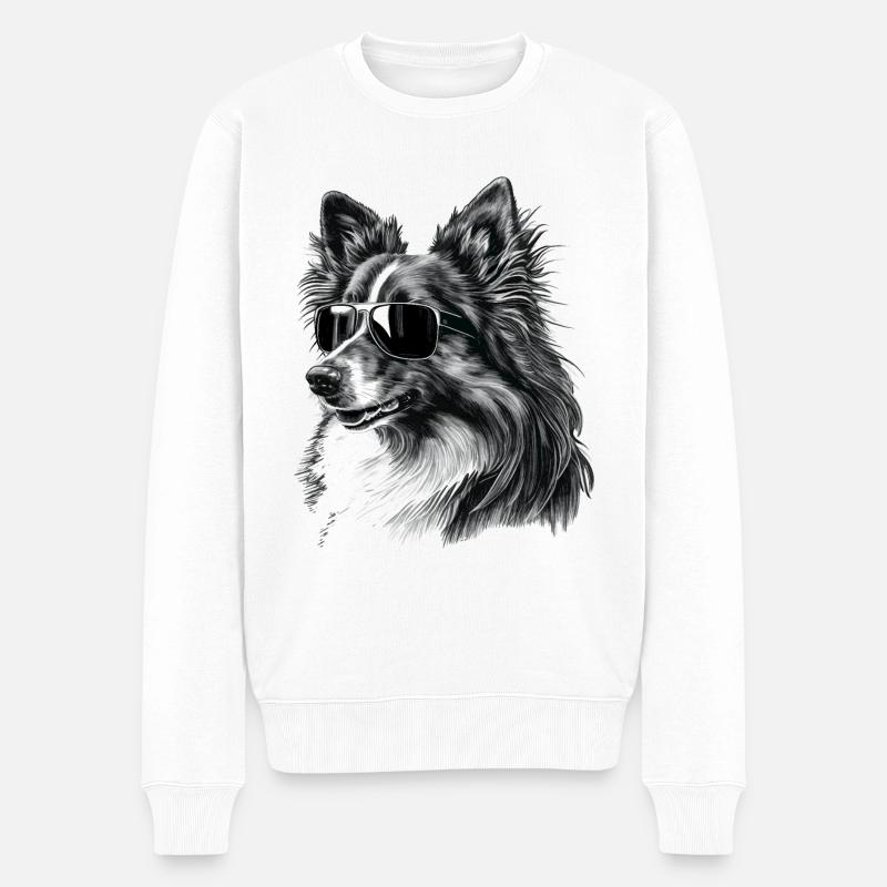 Cooler Shetland-Schäferhund mit Sonnenbrille - Männer Premium Bio Pullover - Weiß