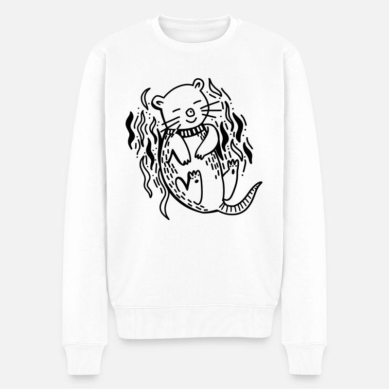Otter auf dem Rücken mit Meereswellen 1 Farbe - Männer Premium Bio Pullover - Weiß