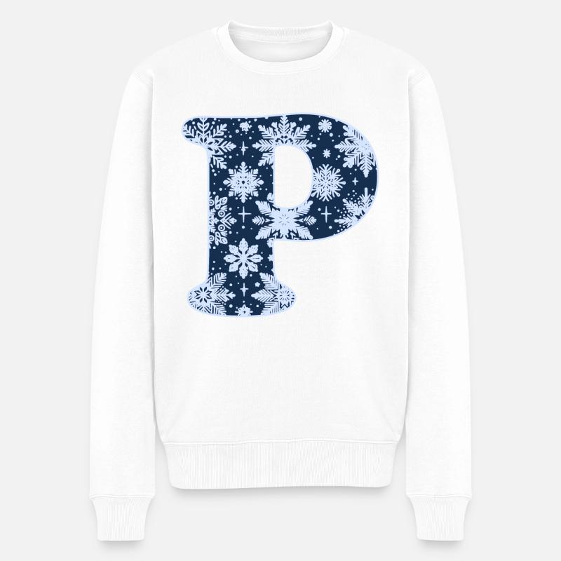 Buchstabe P Schneeflocken - Männer Premium Bio Pullover - Weiß