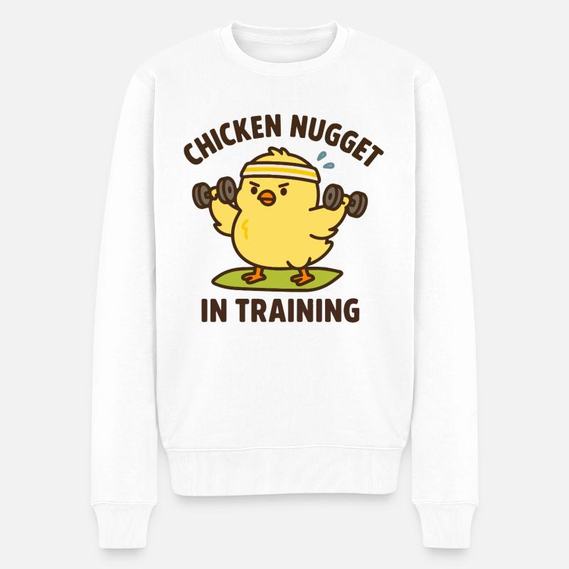 Chicken im Trainig Gym - Männer Premium Bio Pullover - Weiß