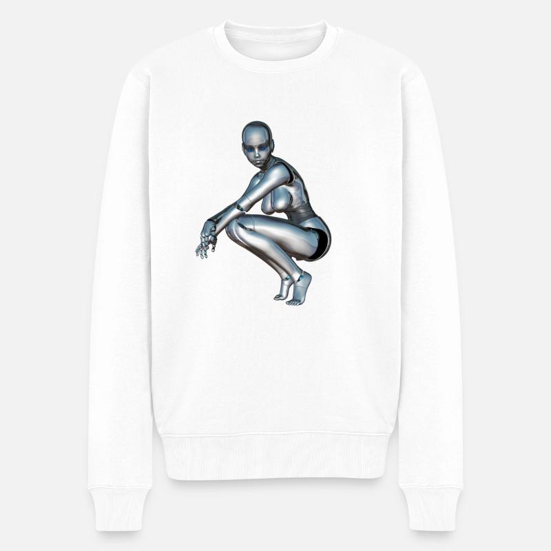 Cynthia Frau Roboter - Männer Premium Bio Pullover - Weiß